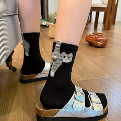 1/2 Pairs Cute Cat Socks with Balls Novelty Funny Animal Crew Cats Socks for Women Men Cats Lovers Gift