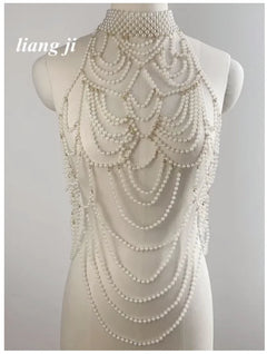 Sexy Accessories Women Bikini Pearl Chest chain Body Chain Jewelry Totally Hand-made Bra Fringed For Beach Nightclub Waist Chain