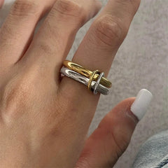 A Niche Two-Color Four-Ring Copper Jewelry Ring, Hypoallergenic, Ins