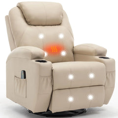 Recliner Chair with Massage and Heat, 360° Swivel Rocking Chairs for Adults, Remote Control and Cup Holder for Living Room