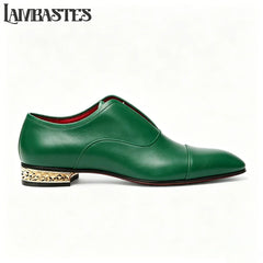 Gold Geometric Heel Patent Leather Mens Loafers Polished Glossy Upper Red Lining Formal Dress Shoes Embossed Gold Heel Loafers