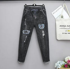 XL-6XL Plus Size jeans for Women Mom Jeans Woman Elastic High Waist Blue Baggy Jeans Denim Ripped Jeans Female Harem Pants