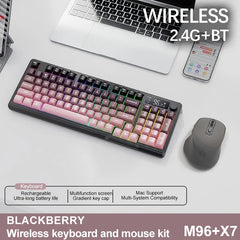 M96 Wireless Keyboard and Mouse Set, Bluetooth&2.4G, Smart Screen, 96 Keys, RGB, Silent Keyboard Mouse Combo