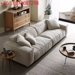Linen fabric sofa small living room tofu block three-seater inline retro sofa