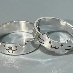 2pcs Kawaii Cat Dog Animal Couple Ring Fashion Size Adjust Lover Rings