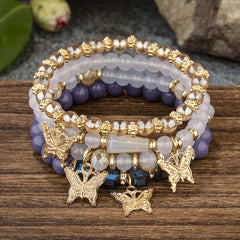 4pcs Bohemian Butterfly Charm Bracelet Set for Women Crystal Beads