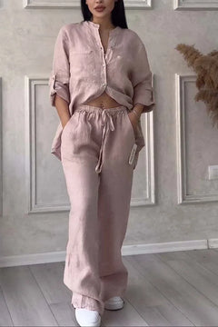Autumn Cotton and Linen Pant Sets Women Fashion Long Sleeve Shirts