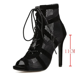 Black Sexy Lace Up Cross-tied Women Shoes Comfort High Quality Thin Heels Open Toe Dancing Sandals Ankle Strap Hollow Out Pumps