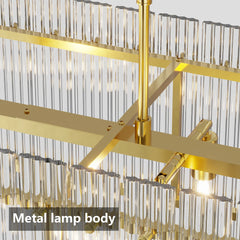 Modern Rectangular Crystal Glass Chandelier, 10-Lights Glod Chandelier Lighting Contemporary Pendant Ceiling Light Fixture