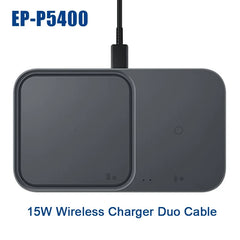 Wireless Charger Duo with Travel Adapter 15W,For Samsung Galaxy S23/S21/S10/S9/S8/Note20+/Smart Watch3-7 Airpods3 Qi EP-P5400