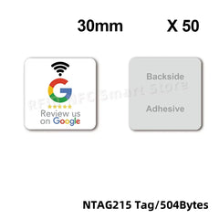NFC215 Google Review Stickers 504Bytes 30mm Waterproof NFC Review Sticker Review Us on Google Sticker 13.56MHz NFC Tags Stickers