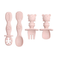 4pcs Silicone Spoon & Fork Set Long & Short Handles for Different Feeding Needs Baby Self-feeding Training Baby Birthday Gift