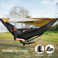 Portable and easy-to-setup small storage hammock for hiking, mountaineering, cycling, and camping — compact hammock for gear org