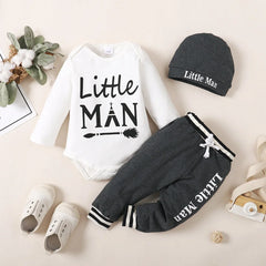 Winter 0-1 Years Old Infant Baby Boys Long  Sleeved  Letter Printing   Romper  Sports  Pants  3-Piece  Set  With  Hat