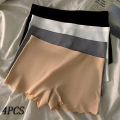 4-Piece Set Of Women's Mid Waist Solid Color Flat Angle Pants, Sexy Comfortable Seamless Safety Pants, Women's Sports Underwear