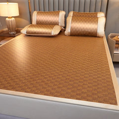 Summer Cool Rattan Mat Sets Natural Plant Fiber Ice Mats with Pillowcase Foldable Non-Slip Breathable Cooling Mattress Cover