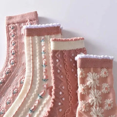 6 Pairs Printed Bubble Mouth Women Round Neck Socks Fashionable Three-Dimensional Printing Design Soft Lightweight Casual Socks
