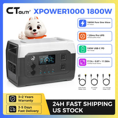 CTOLITY XP1000 1800W Portable Power Station 1024Wh LiFePO4 Continuous, 3600W Surge UPS Solar Generator, 1 Hour Super Fast Charge, for Home Backup, Camping & Hurricane Emergency