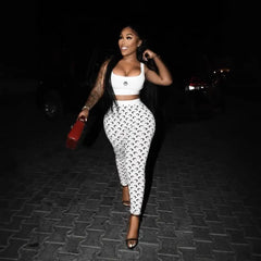 Y2K Fashion Women Two Piece Set Sexy Slim Fit Vest and Pants High Street Retro Crescent Print Matching Set