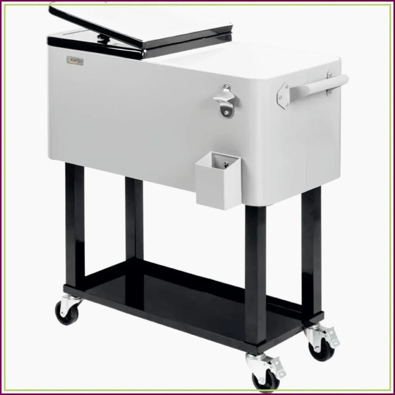 Rolling Ice Chest, 80QT Cooler Cart with Shelf, Beverage Pool, Bottle Opener, Portable Party Bar