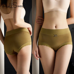 FallSweet 3Pcs Ice Silk Panties for Women Seamless High-Rise Briefs Plus Size Underwear Boyshort Sexy Lingerie for Everyday Wear