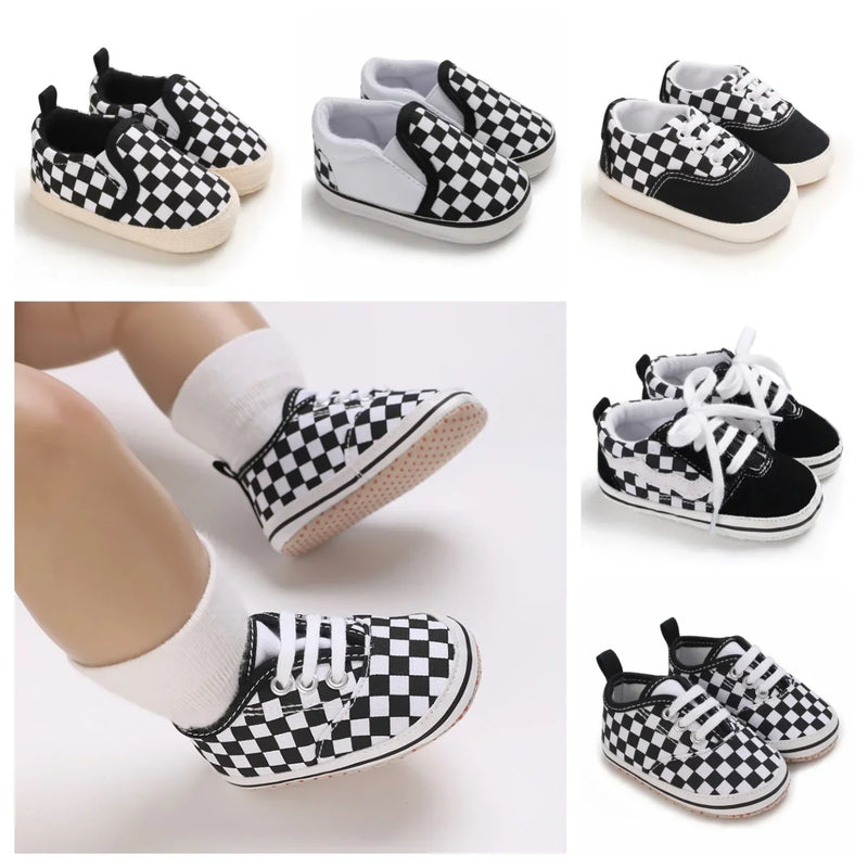 2025 New Baby Canvas Sneakers Anti-slip Soft Plaid Baby Boy Girl Shoes Newborns First Walkers Infant Baby Unisex Casual Shoes