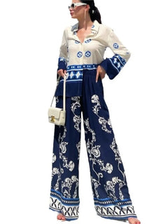 Spring New Printed Pants Sets Women Fashion Casual Loose Long Sleeve