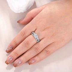 Newshe 2 Pcs Wedding Ring Set 925 Sterling Silver Moissanite Certified Princess Pear Cut Engagement Rings for Women Fine Jewelry