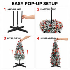 150cm/180cm/210cm Pop Up Collapsible PVC Artificial Christmas Tree Pre Decorated Optional USB LED Lights Metal Stand Home Decor
