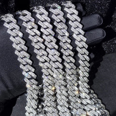 14mm Iced Out Prong Cuban Link Chain Necklace for 2 Row Rhinestone