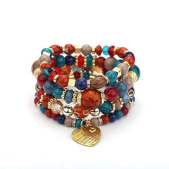 4pcs Boho Crystal Beads Chain Bracelet Set for Women Vintage Heart