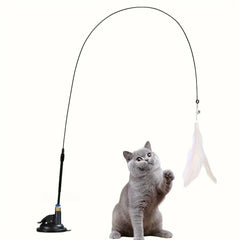 Cat Teaser Toy - Interactive Bell & Feather Wand - Long Suction Cup
