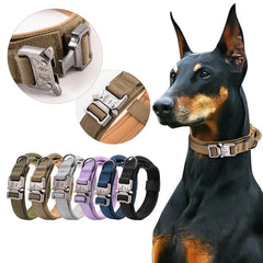 Tactical Dog Collar with Heavy Duty Metal Buckle Control Handle Nylon Military Dog Collar for Medium Large Dog