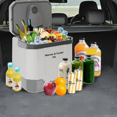 33L High Efficiency Car Refrigerator, 12V DC Plug-in Portable Electric Cooler & Warmer Fridge with Carry Handle, Stable Anti-Shock Design for Road Trips, RV Travel, Dark Gray