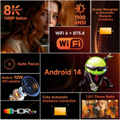 Magcubic Portable Outdoor Projector 1100ANSI 1080P Auto Focus 8K Support Android 14 WiFi6 Beam Mini  HY450MAX Projector