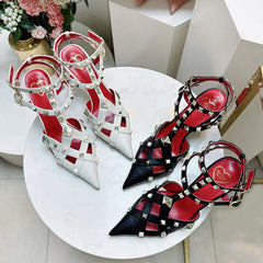 2026 Spring/Summer New High Heel Riveted Sandals Pointed Fine Heel Sandals Riveted Single Shoes