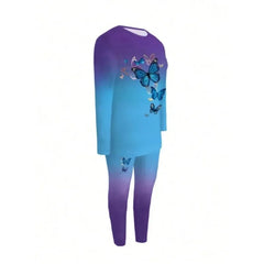 Plus Size 1XL-5XL Women's Fashion Round Neck Printed Long Sleeve T-shirt Top & Printed Pants Two Piece Set