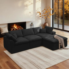 110" Modular Sectional Sofa with Ottoman, Deep Seat Fluffy Chenille L-Shape Couch for Living Room, Beige, Customized