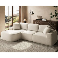107 L-Shaped Sectional Sofa with Chaise, No Assembly, Ivory Beige Bouclé-Style Upholstery for Living Room