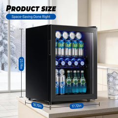 2.6 Cu.Ft Beverage Refrigerator Cooler, 100 Can Mini Fridge, Black | 32°F to 50°F, Compressor Cooling, Glass Door, 40 dB, Adjustable Temperature Control, 2 Shelves, Energy Efficient