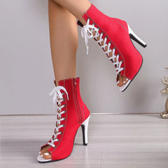 Women Lace Up Fashion High Quality Boots Summer Women Sandals Fashion Sexy High Heels Open Toe Comfort Indoor Jazz Dance Shoes