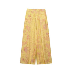Women's Printed Pants Set Summer O-neck Long Sleeve Rope Knot Top High-waist Wide leg Pants Casual Fashion Female 2 Piece Sets