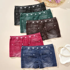 1PC Plus Size Women's Seamless Denim Briefs High-Stretch, Breathable, Mid-Rise, Boxer Briefs All-Season Wear