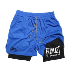 Men's compression gym shorts, EVERLAST printed sports pants, double layered, quick drying, basketball, muscle, fitness