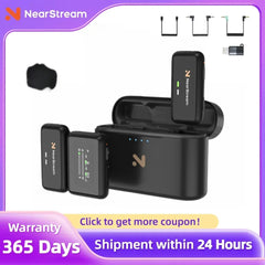 NearStream AWM20T 1-to-2 Wireless Lavalier Lapel Microphone, AI Noise Canceling, 656Ft Low Latency Transmission, 20H Battery with Charging Case, LCD Display, Plug & Play Mic for Office Meeting, Vlog, Podcast, Live Streaming