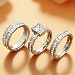 3PCS Set Gold Plated Zirconia (cz) Wedding Engagement Band Stainless