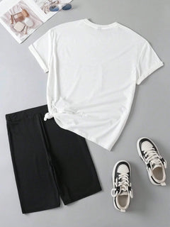 My Mouth Doesn'T Say It Printing Women T Shirts Two Piece Set Fashion Novel Short Sets New Summer Breathable Shirt Shorts Female