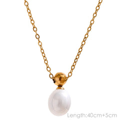 Yhpup Tarnish Free Natural Pearl Beads Chic Exquisite Necklace Thin Chain Stainless Steel Minimalist Charm Collar Jewelry Women