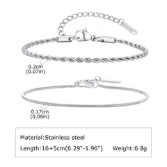 1/2/3pcs Chain Bracelet for, Stainless Steel Twisted Rope Cuban Chain