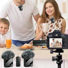 Professional Wireless Lavalier Microphone For iPhone Android Camera Noise Cancellation For Video Recording Streaming Mic